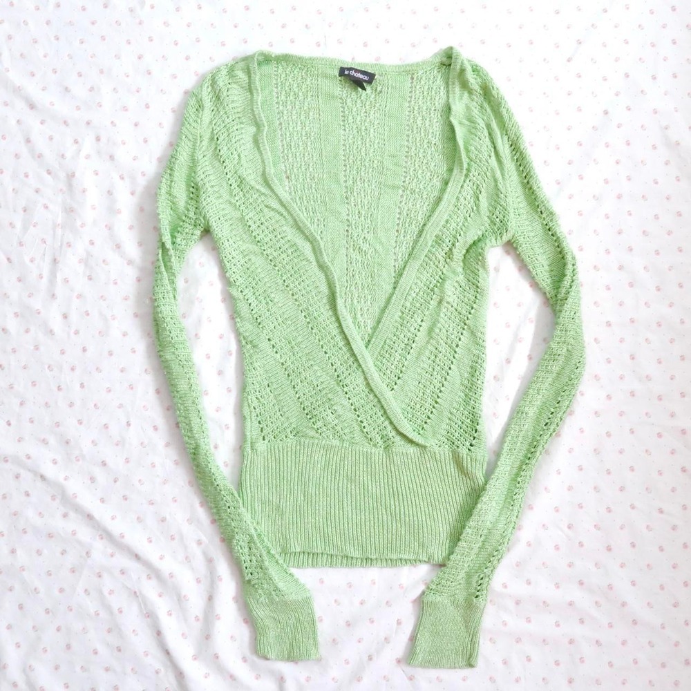 lime green le chateau wrap knit cardigan